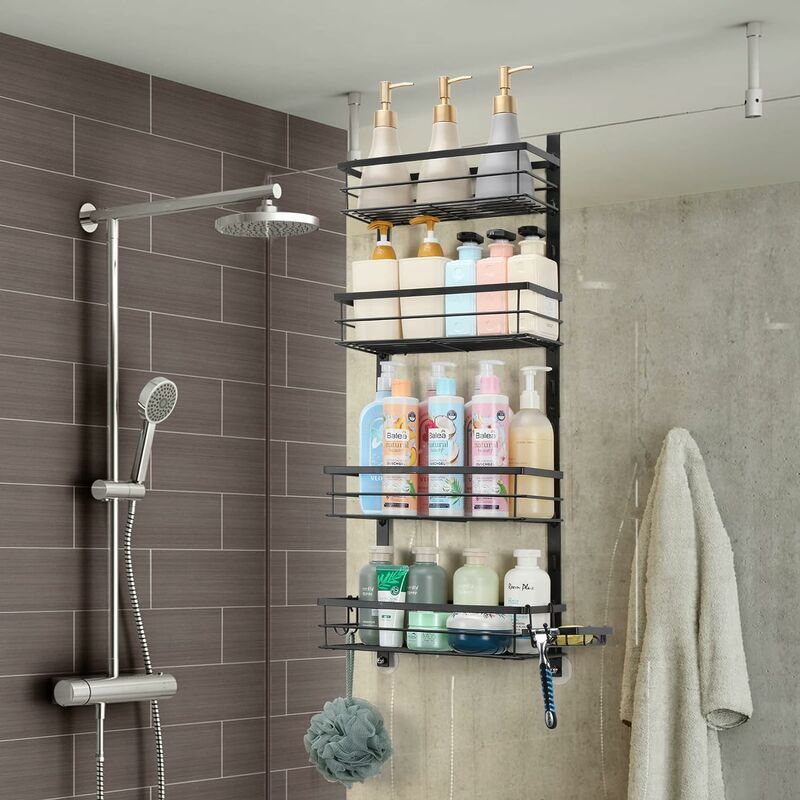 Etagere douche,Panier de douche dangle avec crochets/plateau de savon, etagere rangement de salle de bain,étagère de salle de bain murale  adhésif,rangement douche,dortoir et cuisine 