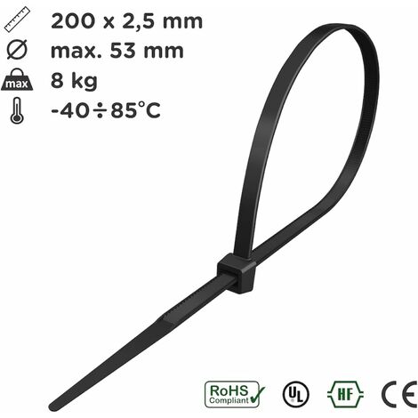 Collier De Serrage Plastique 450Mm X 9Mm Serre Câble Rislan Noir Large  D'Attache