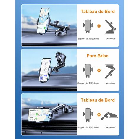 Support Telephone Voiture, [Jamais de Chute] Ultra Robuste Porte Telephone  Voiture Orientable à 360°, Attache Téléphone Voiture Ventouse Compatible  avec iPhone 15, Samsung & Smartphones de 4-7