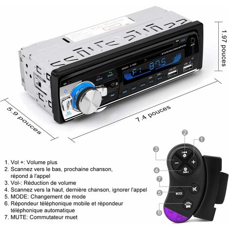 Autoradio Bluetooth Main Libre Poste Radio Voiture 1 Din MP3