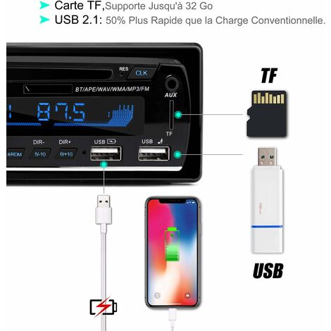Autoradio Bluetooth Poste Radio Voiture,1Din 2Ports USB Charge