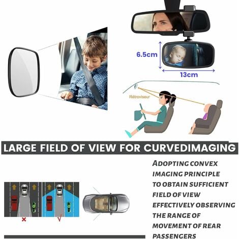 Retroviseur Voiture Bebe, Rotation à 360° Miroirs auto bébés, Type de Pince  à Ressort pour