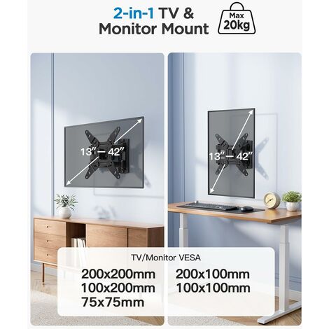 Support Mural TV Inclinable pour Écrans Plats 26-75 Pouces LED LCD