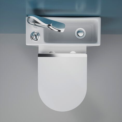 Durovin 2 in 1 Toilet With Sink On Top Close Coupled Two Piece Ceramic  - Rimless  WC Pan With  Cistern And Soft Close Seat
