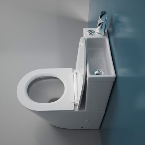 Durovin 2 in 1 Toilet With Sink On Top Close Coupled Two Piece Ceramic  - Rimless  WC Pan With  Cistern And Soft Close Seat