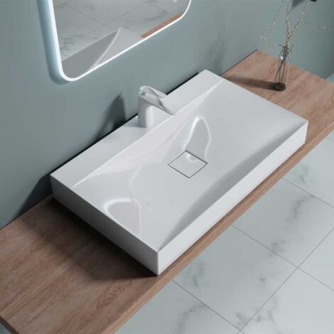 Bathroom Cloakroom 800 x 480mm Stone Resin Bathroom Basin - Wall Hung Or Countertop Mount Bathroom Sink - Concealed Waste - Durovin Bathrooms