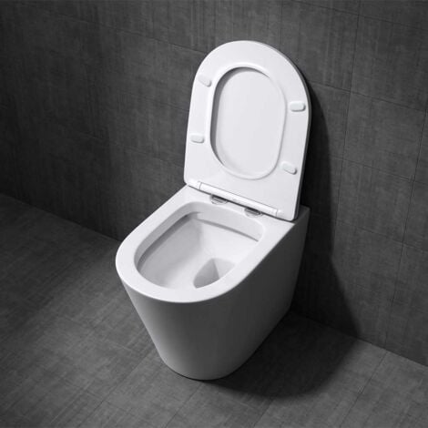 Durovin Bathrooms Back To Wall Rimless Toilet - Short Projection - Include WC Pan with Soft Close Seat Quick Release (D Shape)
