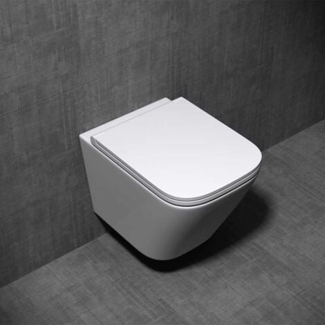 Durovin Bathrooms Ceramic Rimless Wall Hung Square Toilet