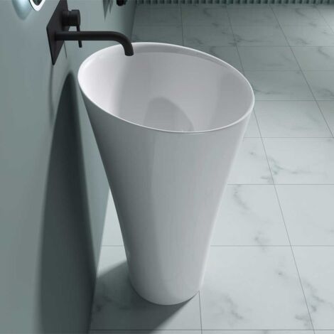 Bathroom Cloakroom 510 x 510 x 900mm (W x D x H) Stone Resin Pedestal Basin - Round Freestanding Bathroom Sink - Durovin Bathrooms