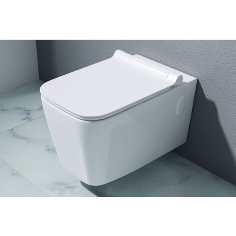 Durovin Bathrooms Ceramic Wall Hung Toilet - Curved Square - Include WC Pan with Quick Release Soft Close Seat - 355 x 565 x 300mm (WxDxH)