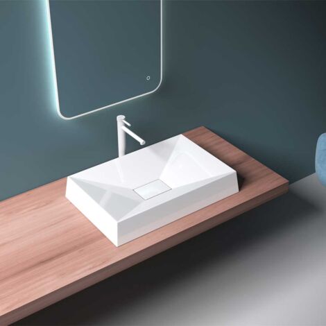 Bathroom Cloakroom 700 x 460mm Stone Resin Bathroom Basin - Countertop sink Rectangular BathroomVessel - Concealed Waste - Durovin Bathrooms