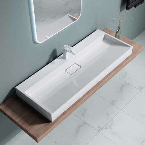 Bathroom Cloakroom 1200 x 460mm (WxD) Cast Stone Resin Bathroom Basin - Wall Hung Or Countertop basin  Sink One Tap Hole - Concealed Waste - Durovin Bathrooms