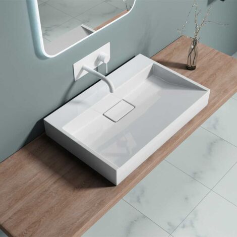 Bathroom Cloakroom 700 x 460mm (WxD) Cast Stone Resin Bathroom Basin - Wall Hung Or Countertop basin  Sink No Tap Hole - Concealed Waste - Durovin Bathrooms