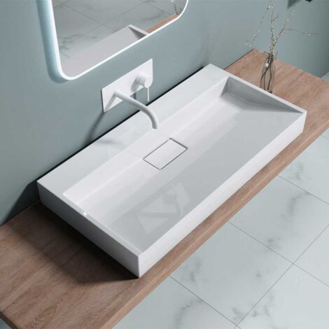 Bathroom Cloakroom 900 x 460mm (WxD) Cast Stone Resin Bathroom Basin - Wall Hung Or Countertop basin  Sink No Tap Hole - Concealed Waste - Durovin Bathrooms
