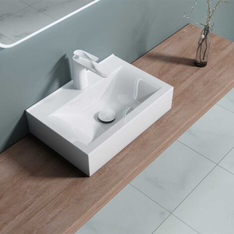 Durovin Bathrooms Ceramic Basin - Wall Hung or Counter Top Mount Sink - Single Tap Hole Without Overflow - Rectangular 450 x 305mm (WxD)