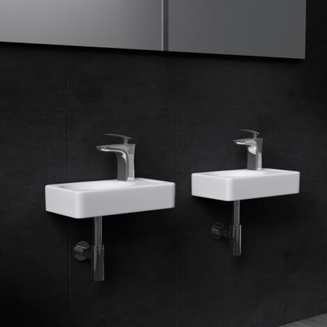 Durovin Bathrooms Compact Ceramic Sink - Wall Hung Mount - Rectangular Cloakroom Hand Washing Basin - One Right Hand Tap Hole With Towel Rail