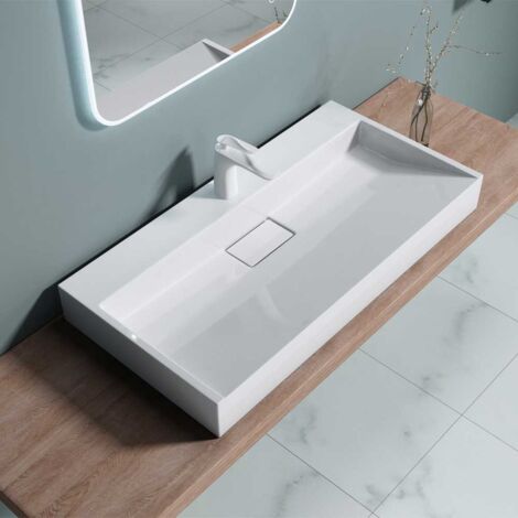Bathroom Cloakroom 900 x 460mm (WxD)  Cast Stone Resin Bathroom Basin - Wall Hung Or Countertop basin  Sink One Tap Hole - Concealed Waste - Durovin Bathrooms