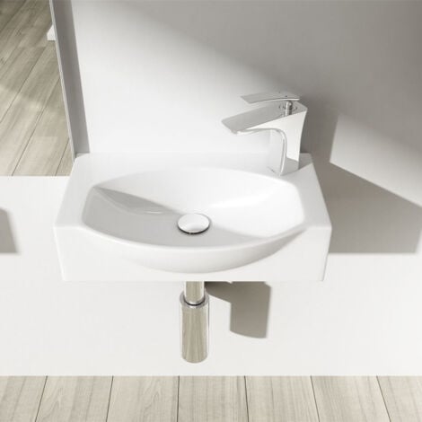 Durovin Bathrooms Compact Ceramic Sink - Wall Hung or Countertop - D Shape Cloakroom Hand Washing Basin - One Right Corner Tap Hole