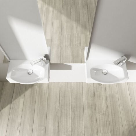Durovin Bathrooms Compact Ceramic Sink - Wall Hung or Countertop - D Shape Cloakroom Hand Washing Basin - One Right Corner Tap Hole