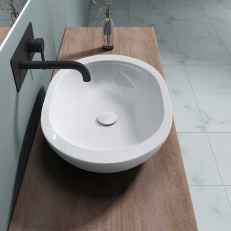 Durovin Bathrooms Ceramic Bathroom Basin - Countertop Sink Vessel - Oval Washing Bowl Flat Rim (590 x 400 x 115mm)