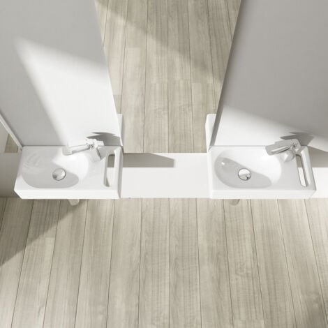 Durovin Bathrooms Compact Ceramic Sink - Wall Hung Mount - Rectangular Cloakroom Hand Washing Basin - One Right Hand Tap Hole With Towel Rail