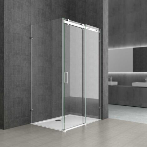 Durovin Bathrooms L Shape Rectangular frameless Shower Enclosure - Sliding Door - 8mm Safety Clear Glass - 1150 x 800mm