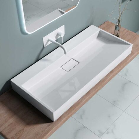 Bathroom Cloakroom 1000 x 460mm (WxD) Cast Stone Resin Bathroom Basin - Wall Hung Or Countertop basin  Sink No Tap Hole - Concealed Waste - Durovin Bathrooms