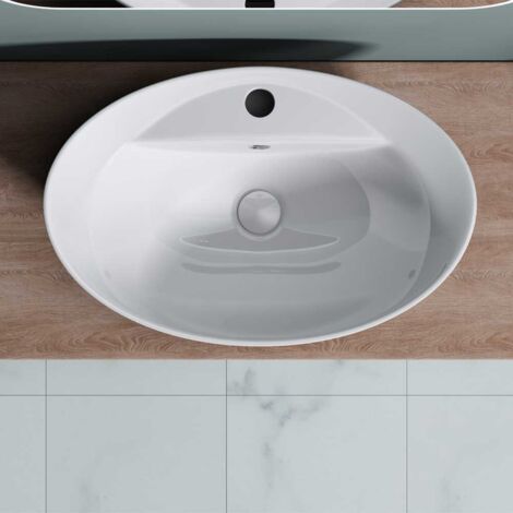 Durovin Bathrooms  Countertop Sink Vessel - Single Tap Hole With Overflow - Oval Sink Deep Fill 590 x 390 x 210mm