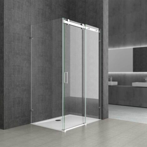 Durovin Bathrooms L Shape Rectangular frameless Shower Enclosure - Sliding Door - 8mm Safety Clear Glass - 1100 x 800mm With Acrylic Shower Tray