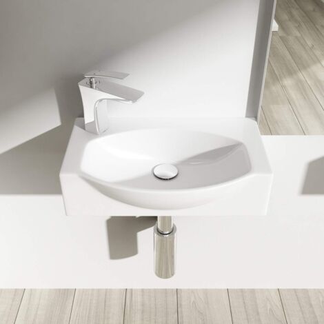 Durovin Bathrooms Compact Ceramic Sink - Wall Hung Mount - D Shape Cloakroom Hand Washing Basin - One Left Corner Tap Hole