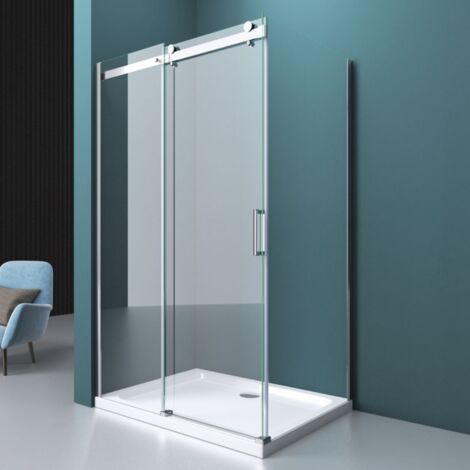 Durovin Bathrooms L Shape Rectangular frameless Shower Enclosure - Sliding Door - 8mm Safety Clear Glass - 1050 x 750mm