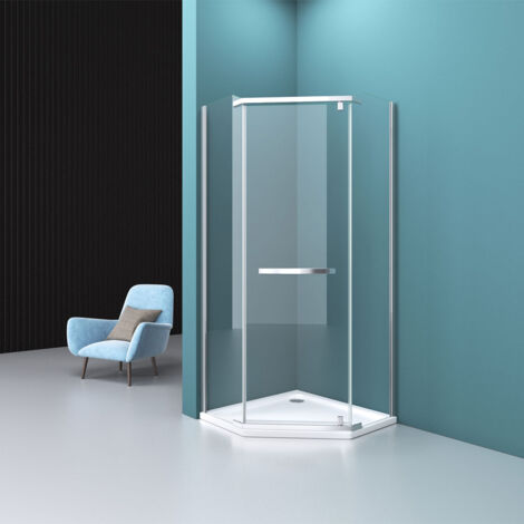 Durovin Bathrooms Pentagonal Shower Enclosure - Pivot Hinged Door with Bar Handle - 8mm Safety Clear Glass - 1000 x 1000mm