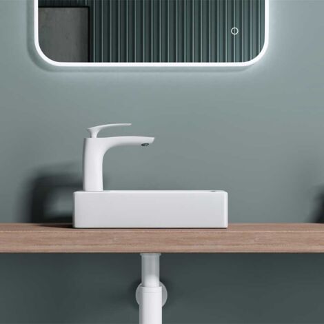 Bathroom Cloakroom 370 x 180 x 90mm (WxDxH) Small Rectangular Cloakroom Basin - Wall Mounted Or Countertop Basin - One Left  Hand Tap Hole - Durovin Bathrooms