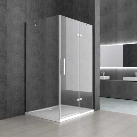 Durovin Bathrooms Shower Enclosure - L Shape Rectangular - Hinged Door and Clear Panel - 1000mm x 900mm Inlcude Acrylic Tray (1/5)