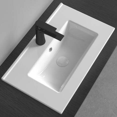 Durovin Bathrooms Luxurious Ceramic Semi-Recessed Bathroom Basin sink- Bathroom vessel Sink - One Tap Hole with Overflow (600 x 365mm)