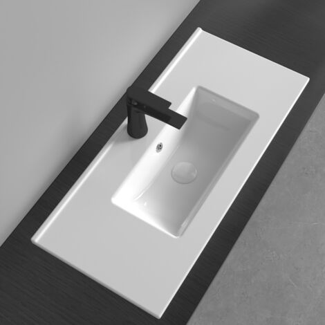 Durovin Bathrooms Luxurious Ceramic Semi-Recessed Bathroom Basin sink- Bathroom vessel Sink - One Tap Hole with Overflow (800 x 365mm)