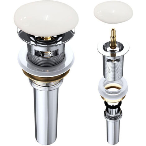 Durovin Bathrooms Push Pop Up Sink Waste Plug - Slotted Suitable for Basin with Overflow - Rising Round Ceramic Push Button