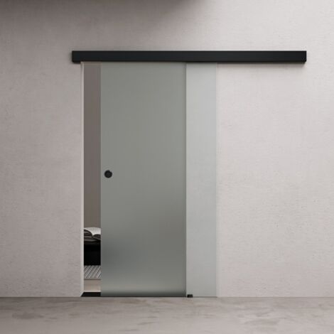 Durovin 775 2050mm internal Sliding Glass Door - Fully Frosted - Black Round Handle & Rail - With Soft Close & Track 5ft for Bathrooms Kitchens Living Room Bedroom