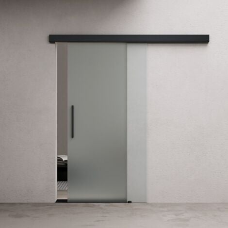Durovin 775  2050mm internal Sliding Glass Door - Fully Frosted - Black Bar Handle & Rail - With Track 5ft for Bathrooms Kitchens Living Room Bedroom