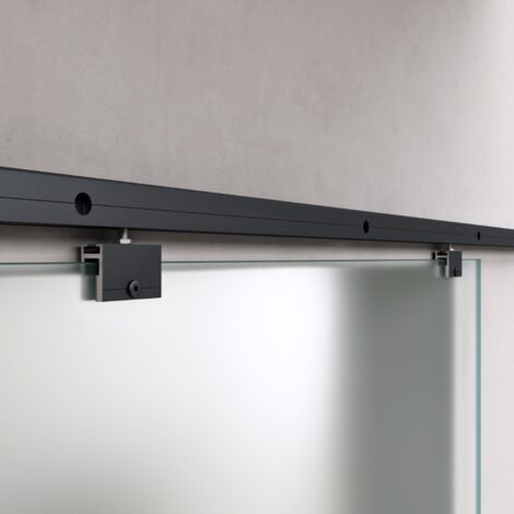 Durovin 775  2050mm internal Sliding Glass Door - Fully Frosted - Black Bar Handle & Rail - With Track 5ft for Bathrooms Kitchens Living Room Bedroom