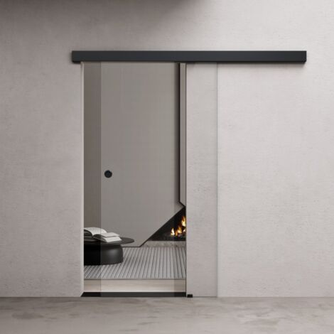 Durovin 900  2050mm internal Sliding Glass Door - Clear - Black Round Handle & Rail - With Track 5ft for Bathrooms Kitchens Living Room Bedroom