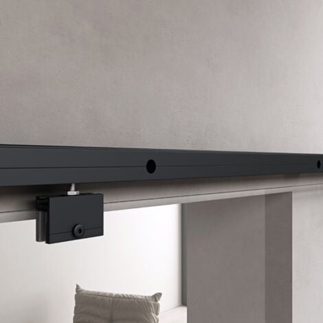 Durovin 900  2050mm internal Sliding Glass Door - Clear - Black Round Handle & Rail - With Track 5ft for Bathrooms Kitchens Living Room Bedroom