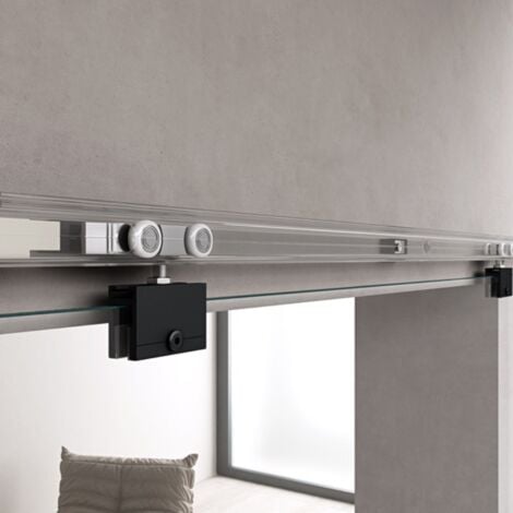 Durovin 900  2050mm internal Sliding Glass Door - Clear - Black Round Handle & Rail - With Track 5ft for Bathrooms Kitchens Living Room Bedroom