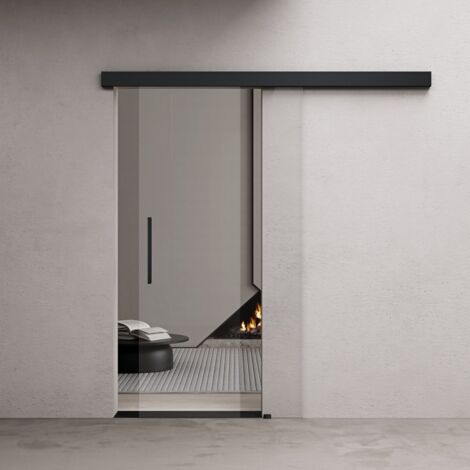 Durovin 900 2050mm internal Sliding Glass Door - Clear - Black Bar Handle & Rail - With Soft Close & Track 5ft for Bathrooms Kitchens Living Room Bedroom (1/5)
