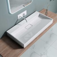 Bathroom Cloakroom 900 x 460mm (WxD) Cast Stone Resin Bathroom Basin - Wall Hung Or Countertop basin Sink No Tap Hole - Concealed Waste - Durovin Bathrooms