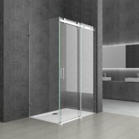 Durovin Bathrooms L Shape Rectangular frameless Shower Enclosure - Sliding Door - 8mm Safety Clear Glass - 1100 x 800mm With Anti Slip Acrylic Tray