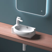 Durovin Bathrooms Ceramic Basin - Wall Hung or Counter Top Mount Sink - Single Corner Tap Hole With Overflow - 420 x 280 x 150mm (WxDxH)