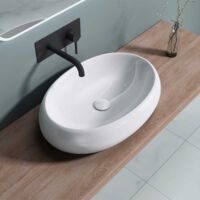 Durovin Bathrooms Countertop Sink With No Overflow - Shallow Fill No Tap Hole - Oval Shape 590 x 400 x 155mm