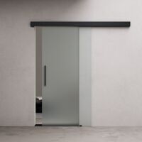 Durovin 1025 2050mm internal Sliding Glass Door - Fully Frosted - Black Bar Handle & Rail - With Soft Close & Track 5ft for Bathrooms Kitchens Living Room Bedroom