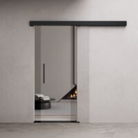 Durovin 1025 2050mm internal Sliding Glass Door - Clear - Black Bar Handle & Rail - With Track 5ft for Bathrooms Kitchens Living Room Bedroom